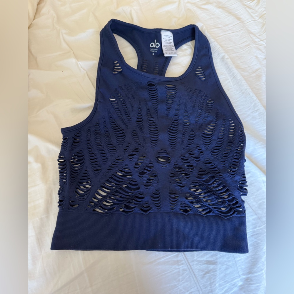 ALO Yoga Navy Cutout Tank Top